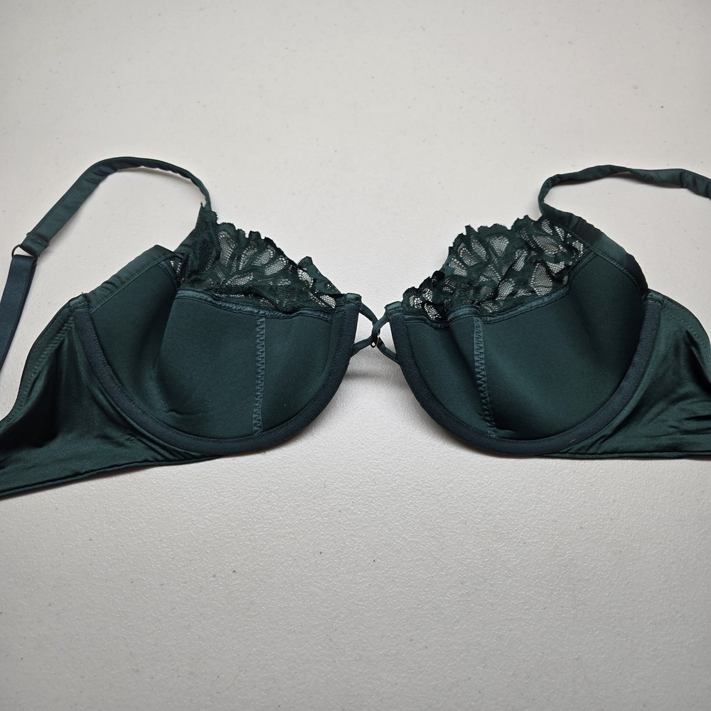 Savage X Fenty Women Bra 36DDD Green Not Sorry Half Cup Plunge Underwired Lace